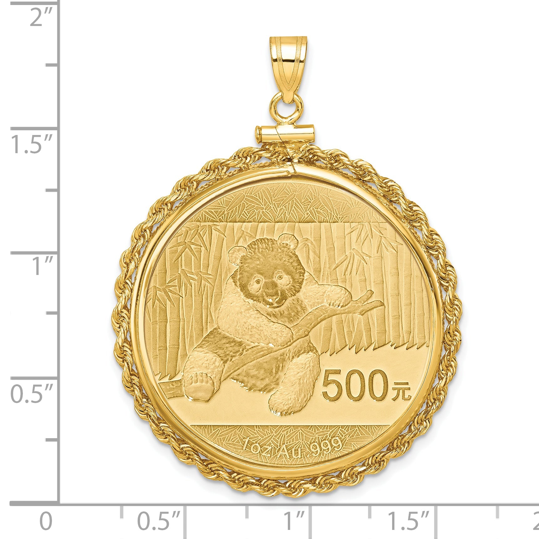14K Yellow Gold Wideband Distinguished Coin Jewelry Polished Rope Mounted 1Oz Panda Screw Top Bezel Pendant