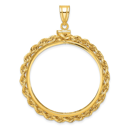 10K Yellow Gold Wideband Distinguished Coin Jewelry Polished Rope 34.2mm X 2.85mm Screw Top Bezel Pendant