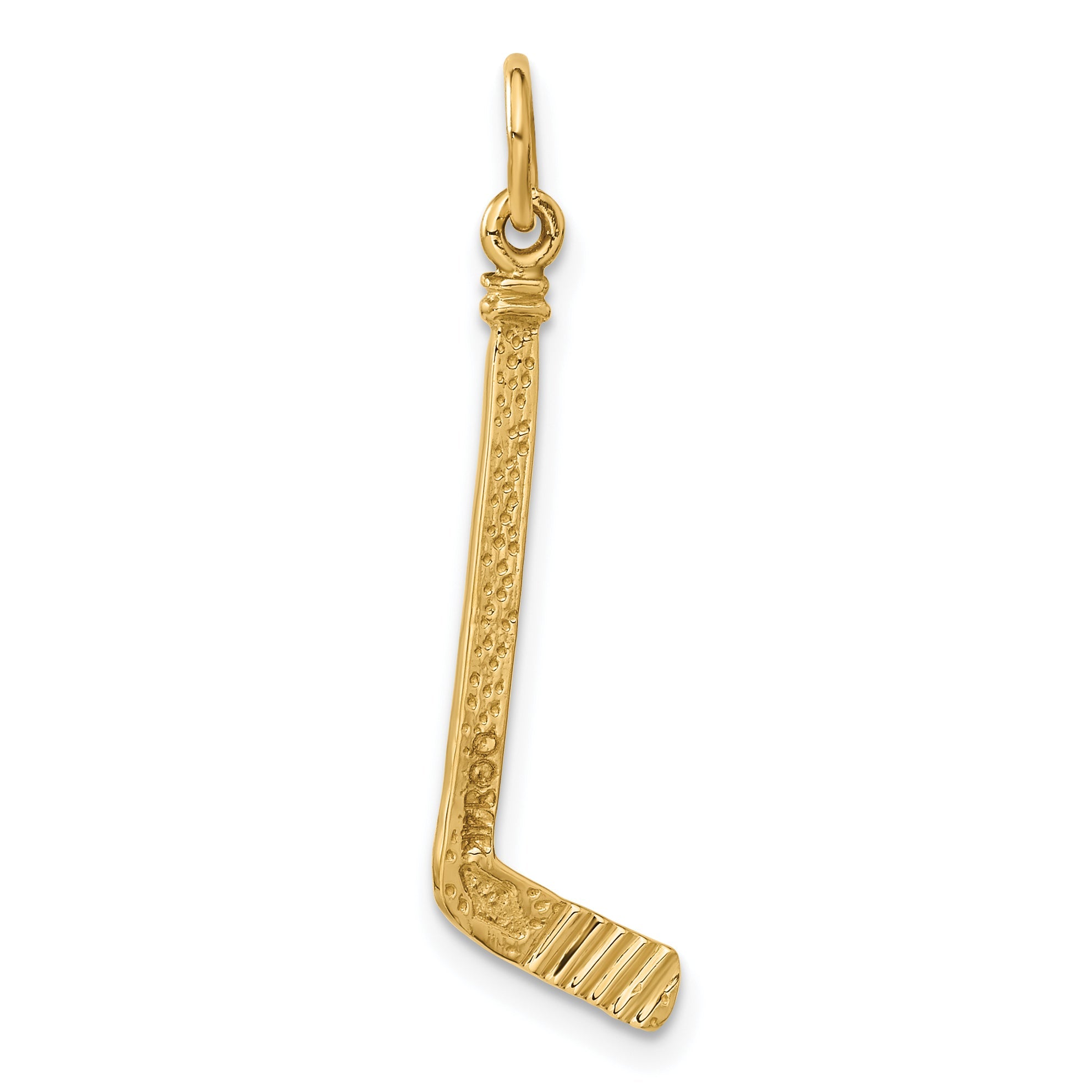14K Yellow Gold Satin D/C Hockey Stick Charm