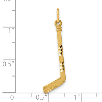 14K Yellow Gold Satin D/C Hockey Stick Charm
