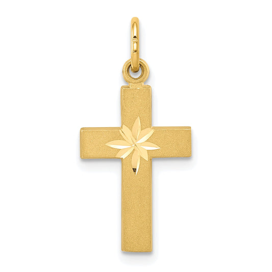 14K Yellow Gold Small Diamond-Cut Cross Pendant