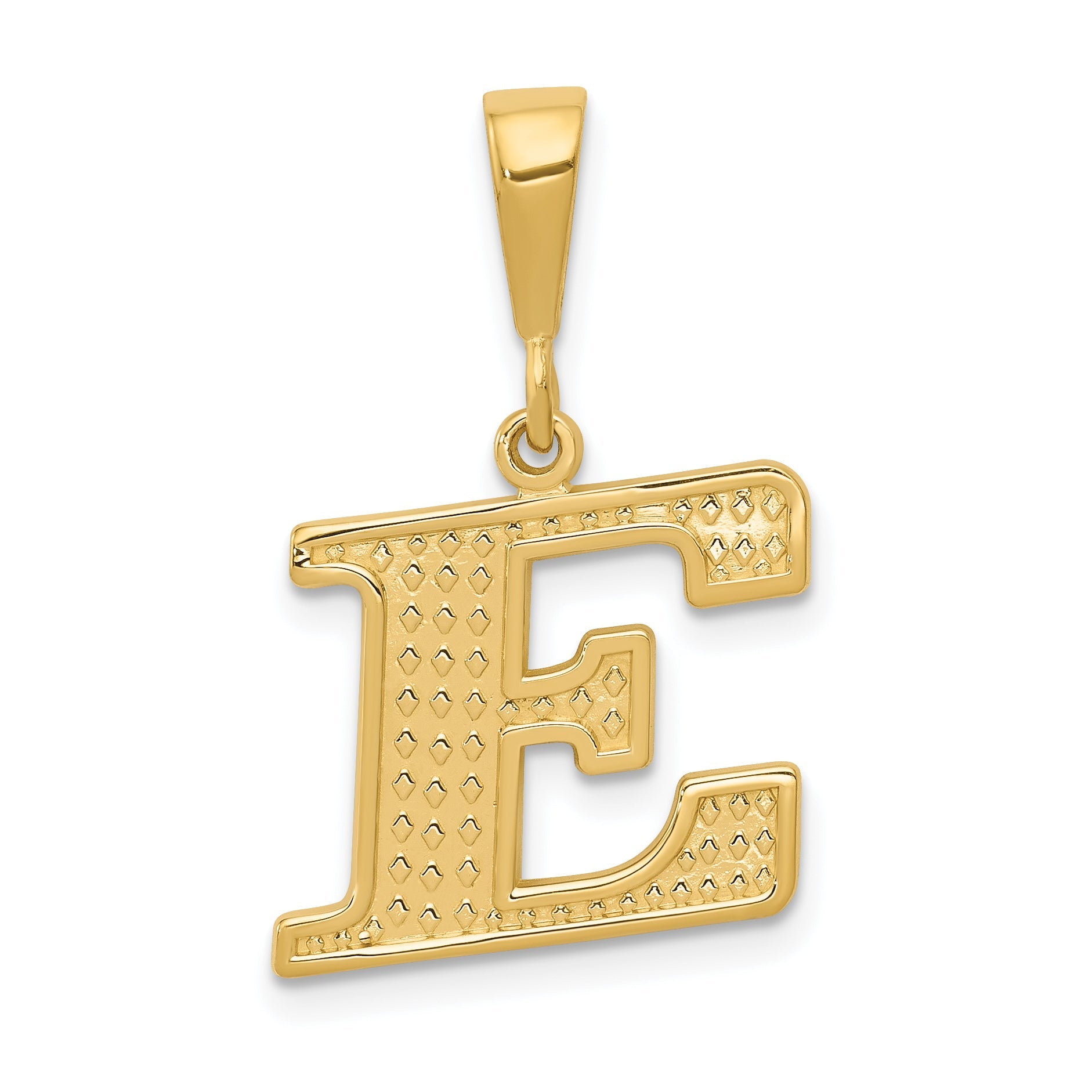 14K Yellow Gold Textured Initial E Charm