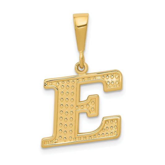 14K Yellow Gold Textured Initial E Charm