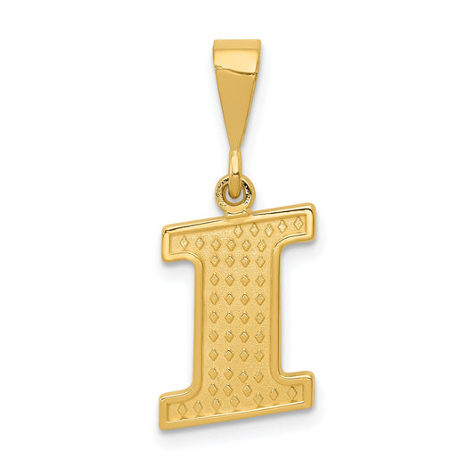 14K Yellow Gold Textured Initial I Charm