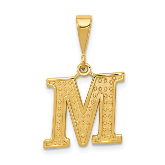 14K Yellow Gold Textured Initial M Charm