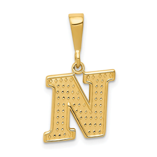 14K Yellow Gold Textured Initial N Charm