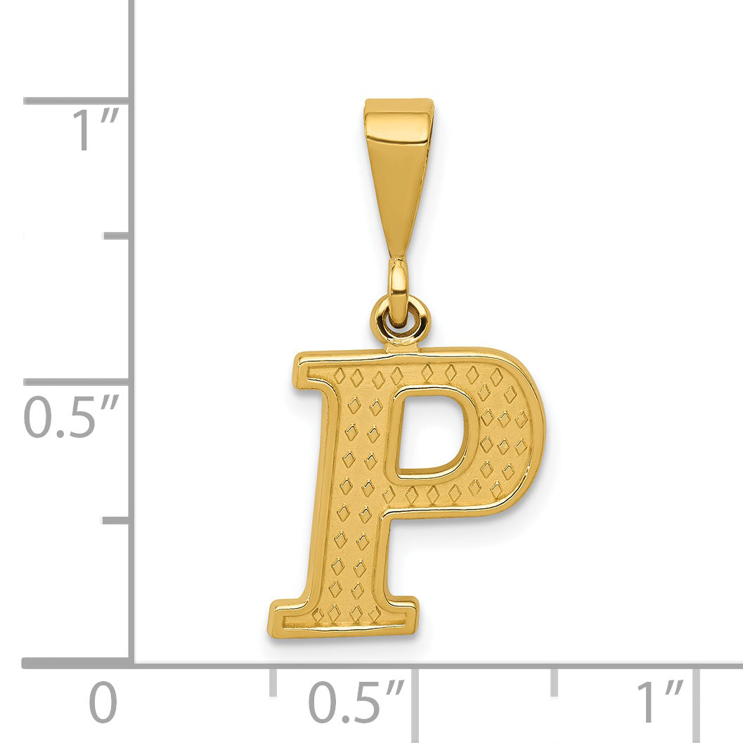 14K Yellow Gold Textured Initial P Charm