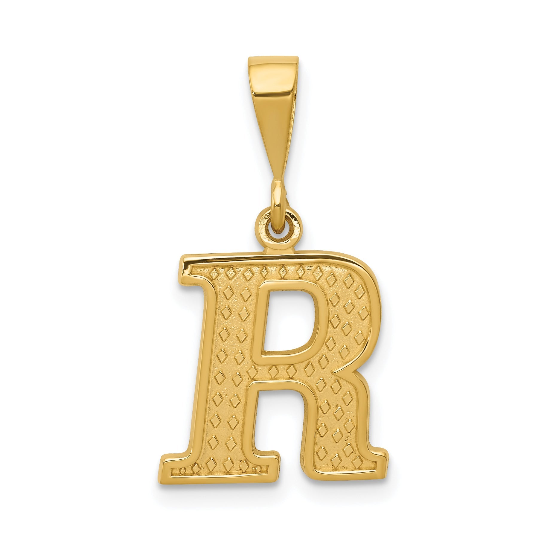 14K Yellow Gold Textured Initial R Charm