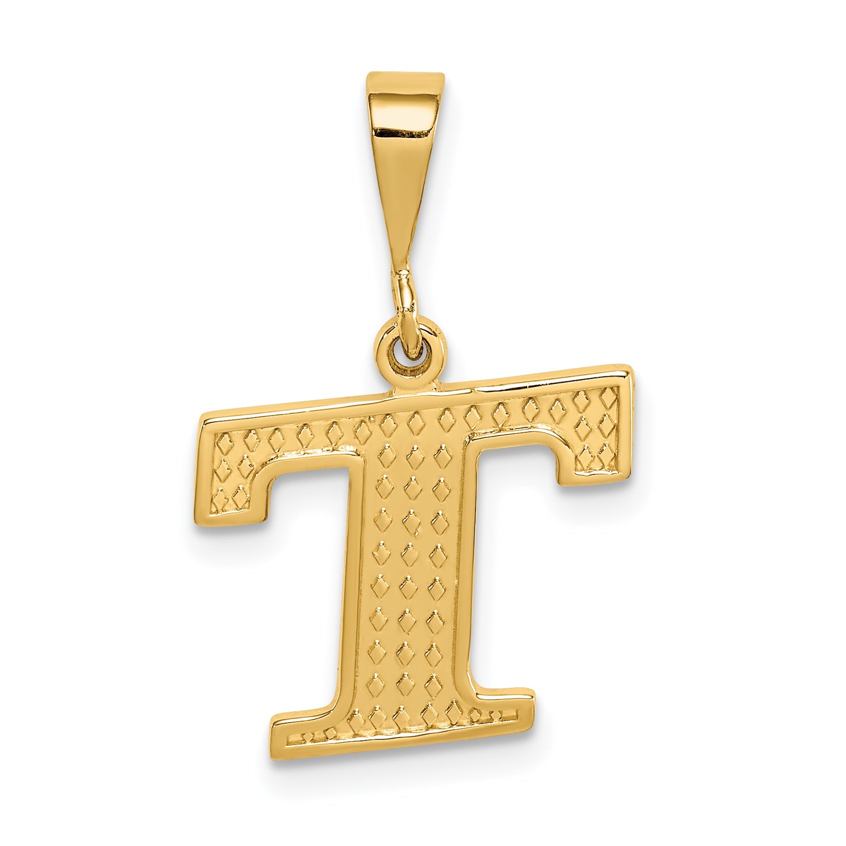 14K Yellow Gold Textured Initial T Charm