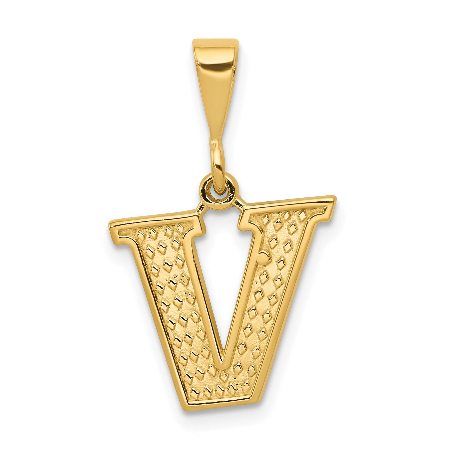 14K Yellow Gold Textured Initial V Charm