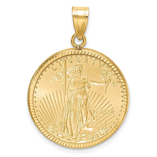 10K Yellow Gold Wideband Distinguished Coin Jewelry Polished And Diamond-Cut Mounted 1/4Oz American Eagle Prong Bezel Pendant