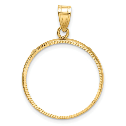 10K Yellow Gold Wideband Distinguished Coin Jewelry Polished And Diamond-Cut 22.0mm Prong Bezel Pendant