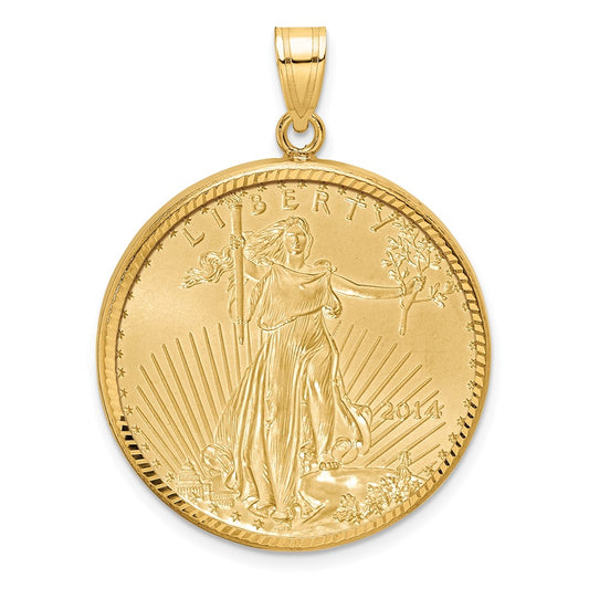 10K Yellow Gold Wideband Distinguished Coin Jewelry Polished And Diamond-Cut Mounted 1/2Oz American Eagle Prong Bezel Pendant