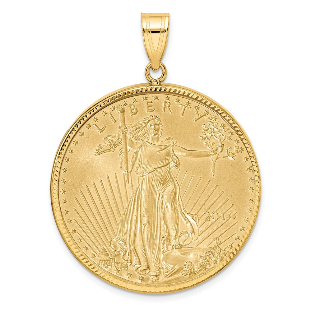 10K Yellow Gold Wideband Distinguished Coin Jewelry Polished And Diamond-Cut Mounted 1Oz American Eagle Prong Bezel Pendant