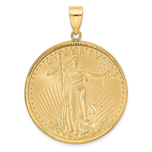 10K Yellow Gold Wideband Distinguished Coin Jewelry Polished And Diamond-Cut Mounted 1Oz American Eagle Prong Bezel Pendant