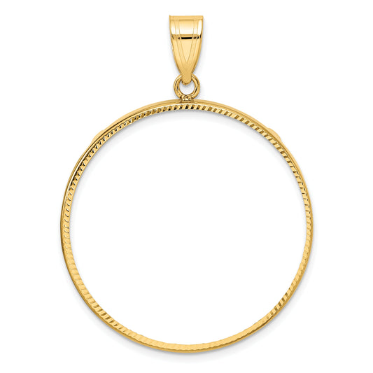 10K Yellow Gold Wideband Distinguished Coin Jewelry Polished And Diamond-Cut 32.7mm Prong Bezel Pendant