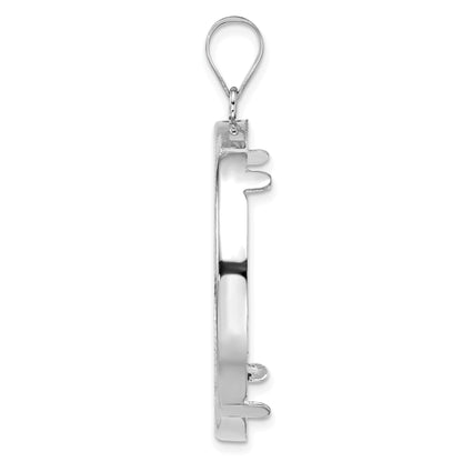 14K White Gold Wideband Distinguished Coin Jewelry Polished And Diamond-Cut 32.7mm Prong Bezel Pendant