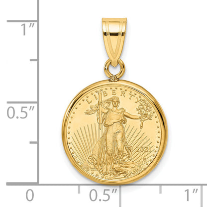 10K Yellow Gold Wideband Distinguished Coin Jewelry Polished Mounted 1/10Oz American Eagle Prong Bezel Pendant