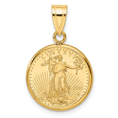 10K Yellow Gold Wideband Distinguished Coin Jewelry Polished Mounted 1/10Oz American Eagle Prong Bezel Pendant