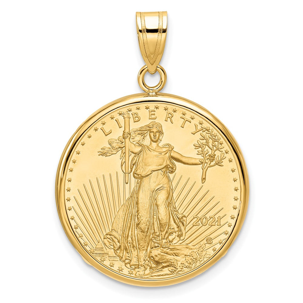 14K Yellow Gold Wideband Distinguished Coin Jewelry Polished Mounted 1/4Oz American Eagle Prong Bezel Pendant