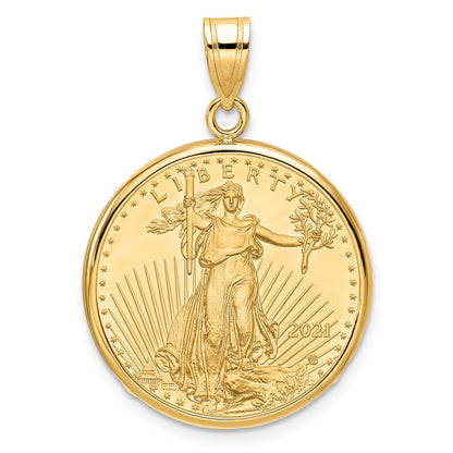 10K Yellow Gold Wideband Distinguished Coin Jewelry Polished Mounted 1/4Oz American Eagle Prong Bezel Pendant