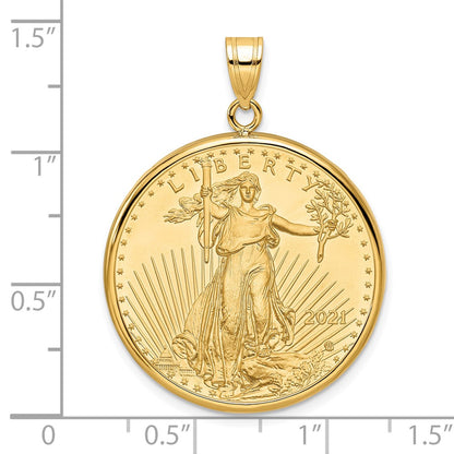 14K Yellow Gold Wideband Distinguished Coin Jewelry Polished Mounted 1/2Oz American Eagle Prong Bezel Pendant