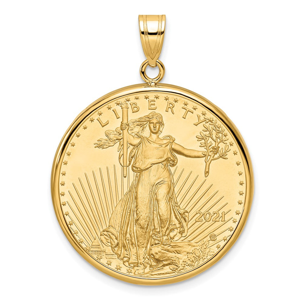 14K Yellow Gold Wideband Distinguished Coin Jewelry Polished Mounted 1/2Oz American Eagle Prong Bezel Pendant