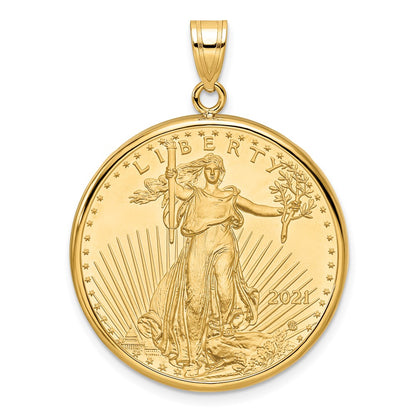 14K Yellow Gold Wideband Distinguished Coin Jewelry Polished Mounted 1/2Oz American Eagle Prong Bezel Pendant