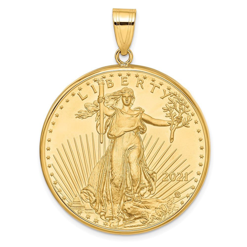 10K Yellow Gold Wideband Distinguished Coin Jewelry Polished Mounted 1Oz American Eagle Prong Bezel Pendant