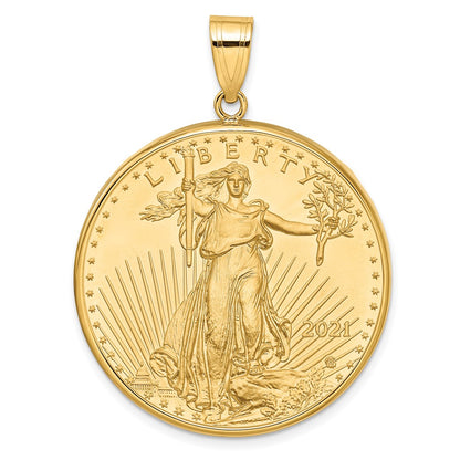 10K Yellow Gold Wideband Distinguished Coin Jewelry Polished Mounted 1Oz American Eagle Prong Bezel Pendant