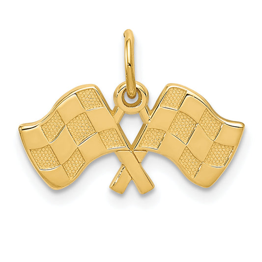 14K Yellow Gold Racing Flags Charm