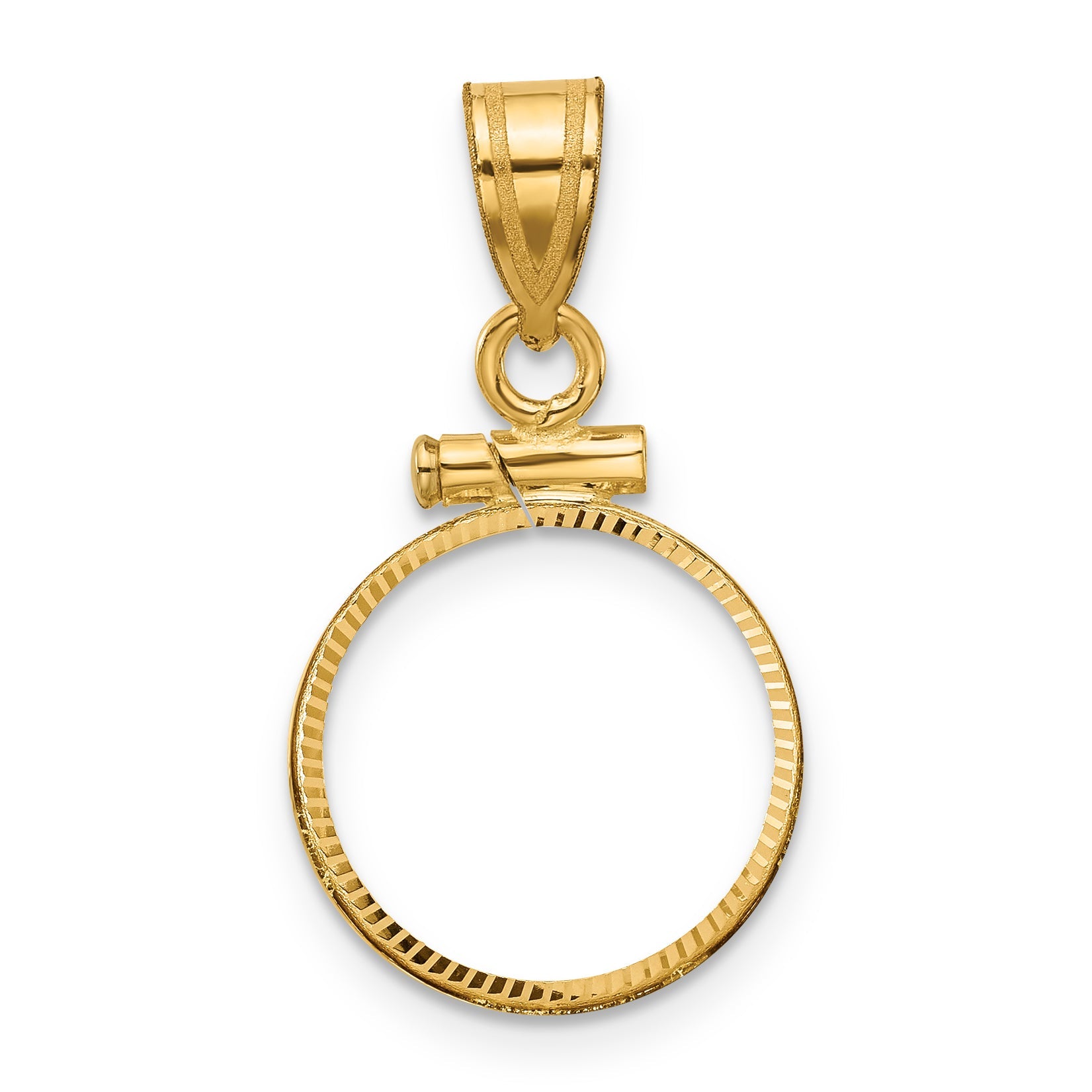 10K Yellow Gold Wideband Distinguished Coin Jewelry Polished And Diamond-Cut 13.0mm X 1.1mm Screw Top Bezel Pendant