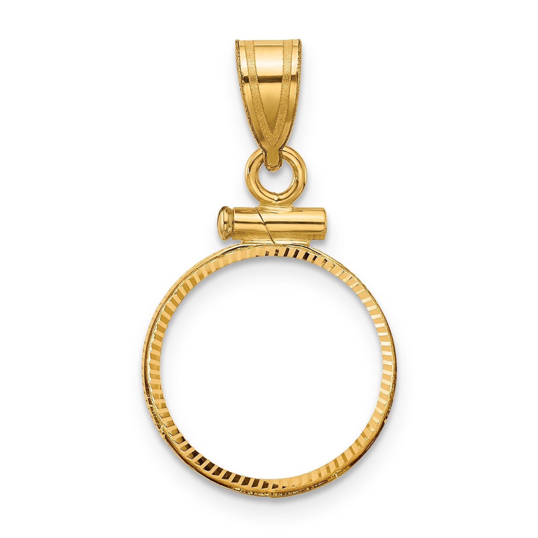 10K Yellow Gold Wideband Distinguished Coin Jewelry Polished And Diamond-Cut 14.0mm X 1.1mm Screw Top Bezel Pendant