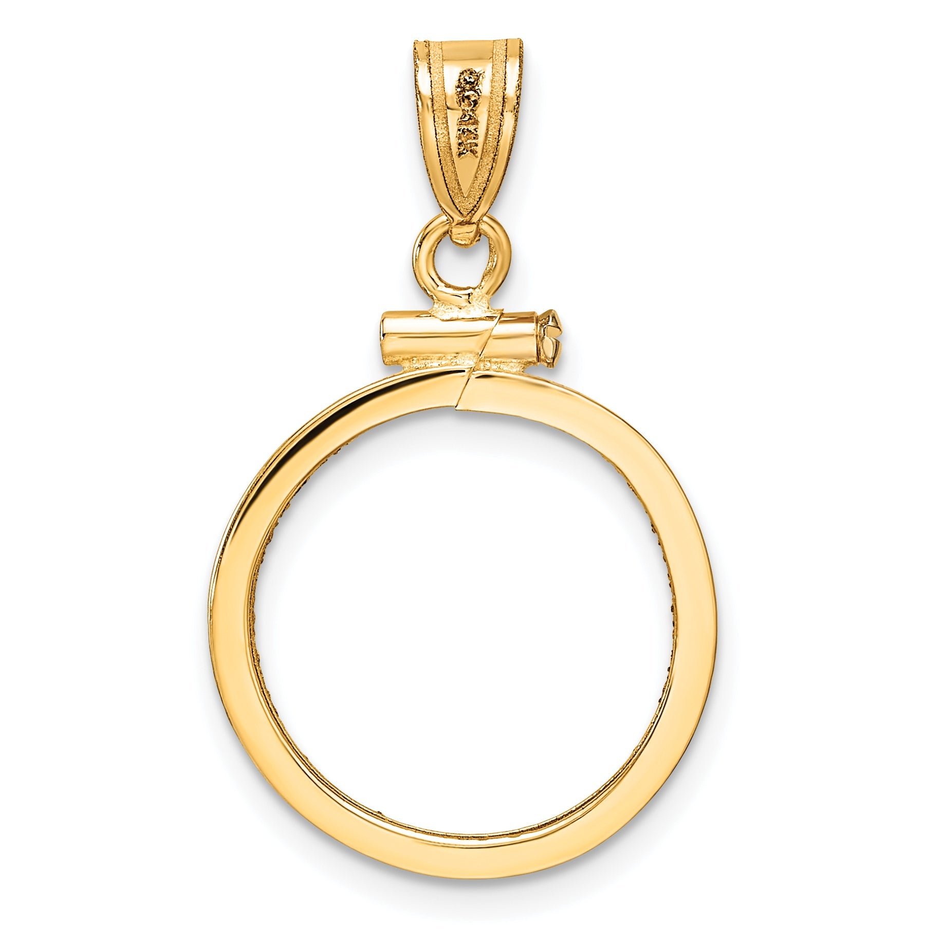 14K Yellow Gold Wideband Distinguished Coin Jewelry Polished And Diamond-Cut 16.5mm X 1.35mm Screw Top Bezel Pendant