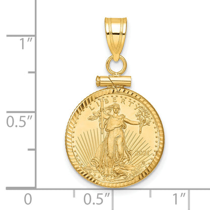 10K Yellow Gold Wideband Distinguished Coin Jewelry Polished And Diamond-Cut Mounted 1/10Oz American Eagle Screw Top Bezel Pendant