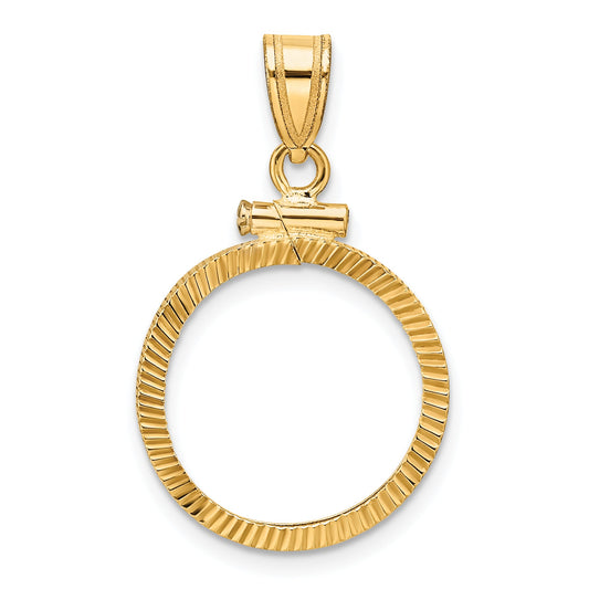 10K Yellow Gold Wideband Distinguished Coin Jewelry Polished And Diamond-Cut 16.5mm X 1.35mm Screw Top Bezel Pendant
