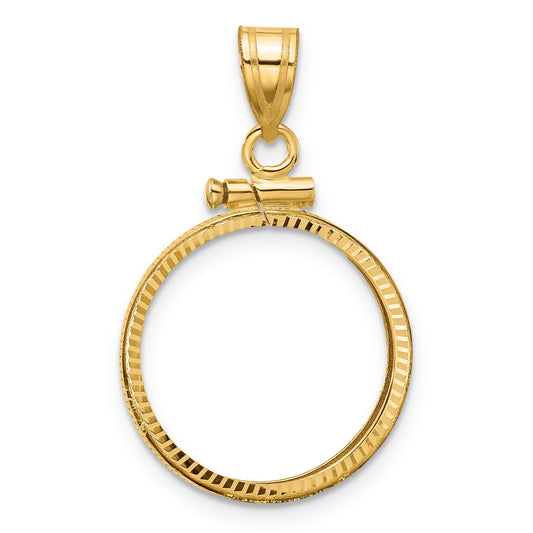 10K Yellow Gold Wideband Distinguished Coin Jewelry Polished And Diamond-Cut 17.8mm X 1.35mm Screw Top Bezel Pendant
