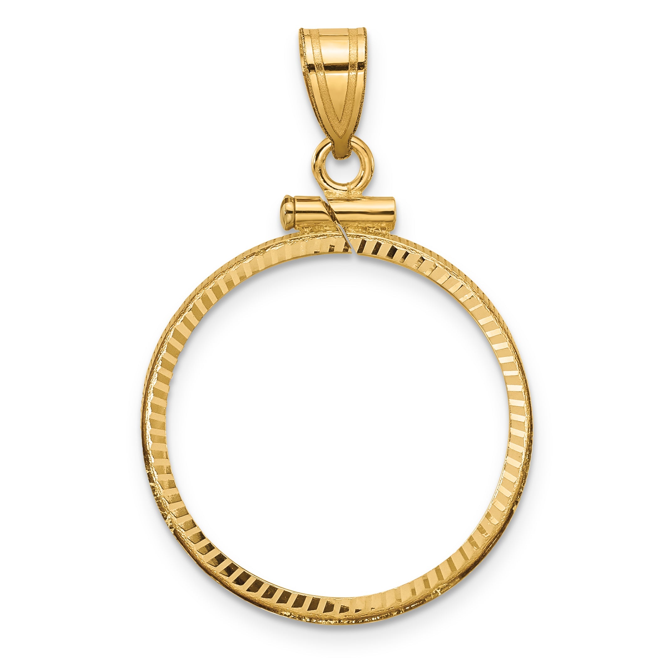 10K Yellow Gold Wideband Distinguished Coin Jewelry Polished And Diamond-Cut 21.6mm X 1.7mm Screw Top Bezel Pendant