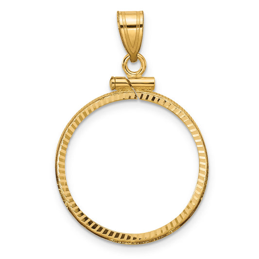 10K Yellow Gold Wideband Distinguished Coin Jewelry Polished And Diamond-Cut 21.6mm X 1.7mm Screw Top Bezel Pendant