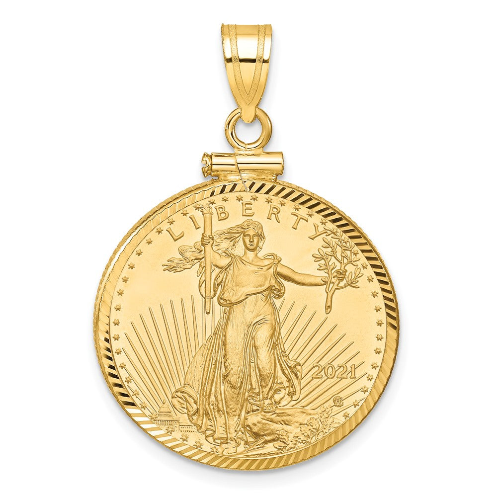 14K Yellow Gold Wideband Distinguished Coin Jewelry 14Ky Diamond-Cut Screw Top Mounted 1/4Oz American Eagle Bezel Pendant