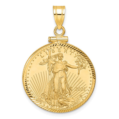 14K Yellow Gold Wideband Distinguished Coin Jewelry 14Ky Diamond-Cut Screw Top Mounted 1/4Oz American Eagle Bezel Pendant