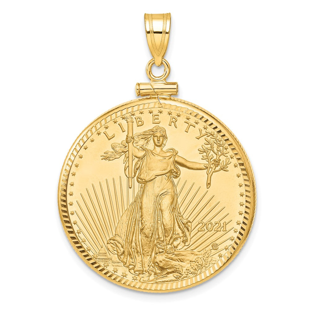 10K Yellow Gold Wideband Distinguished Coin Jewelry Polished And Diamond-Cut Mounted 1/2Oz American Eagle Screw Top Bezel Pendant