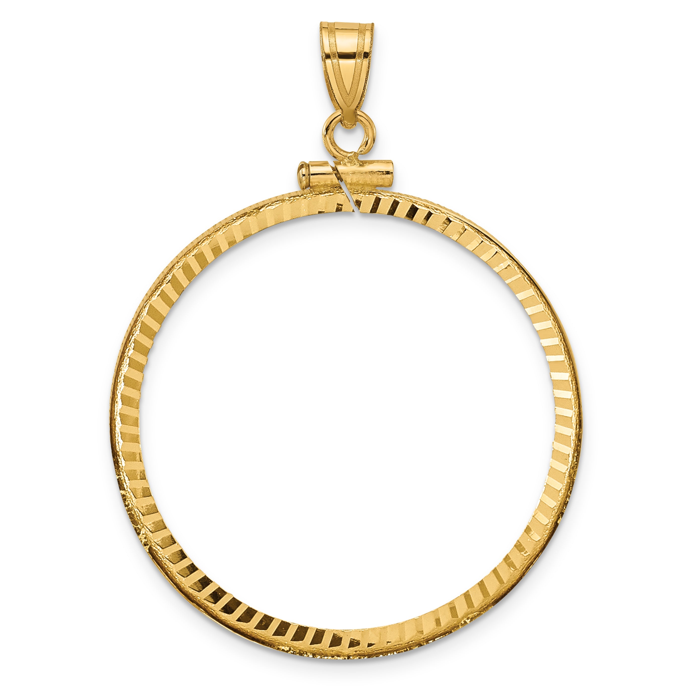 10K Yellow Gold Wideband Distinguished Coin Jewelry Polished And Diamond-Cut 32.0mm X 2.85mm Screw Top Bezel Pendant
