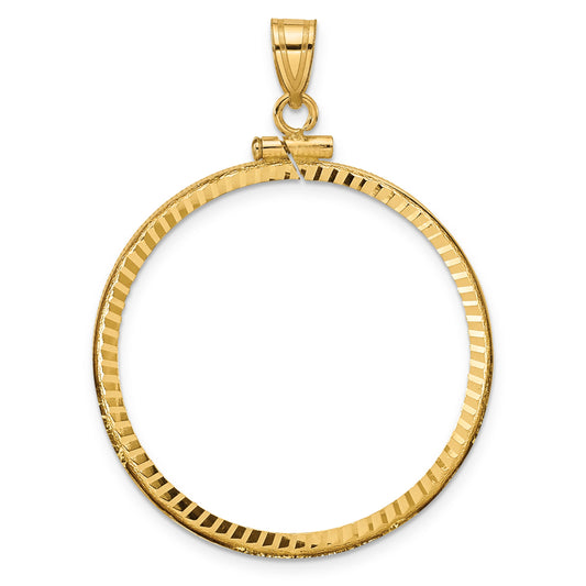 10K Yellow Gold Wideband Distinguished Coin Jewelry Polished And Diamond-Cut 32.0mm X 2.85mm Screw Top Bezel Pendant