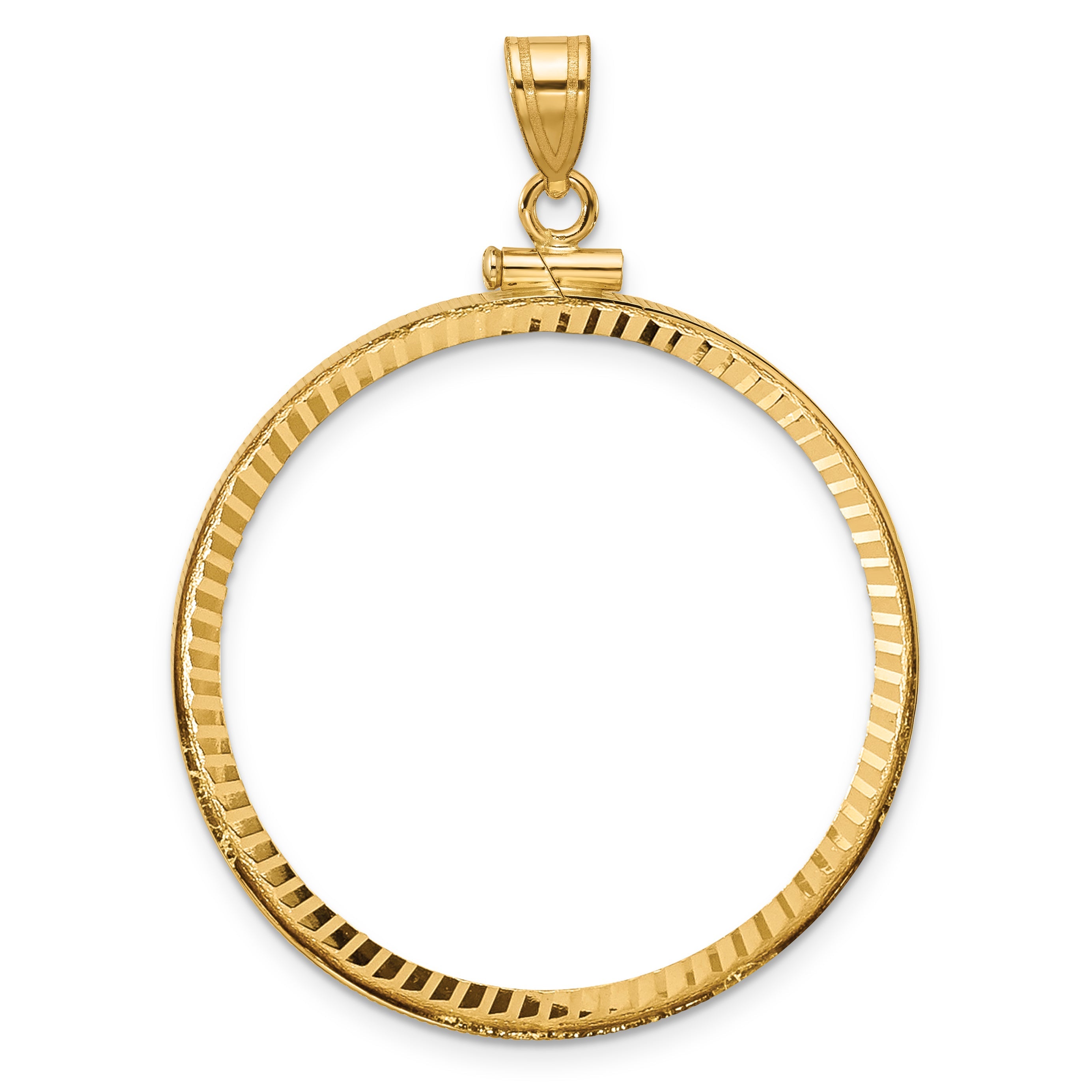 10K Yellow Gold Wideband Distinguished Coin Jewelry Polished And Diamond-Cut 32.7mm X 3.00mm Screw Top Bezel Pendant