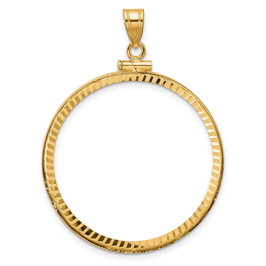 10K Yellow Gold Wideband Distinguished Coin Jewelry Polished And Diamond-Cut 32.7mm X 3.00mm Screw Top Bezel Pendant