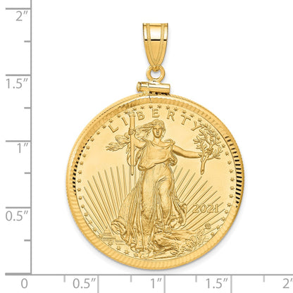 10K Yellow Gold Wideband Distinguished Coin Jewelry Polished And Diamond-Cut Mounted 1Oz American Eagle Screw Top Bezel Pendant