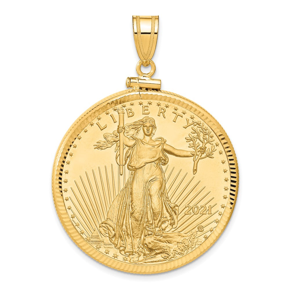 14K Yellow Gold Wideband Distinguished Coin Jewelry 14Ky Diamond-Cut Screw Top Mounted 1Oz American Eagle Bezel Pendant