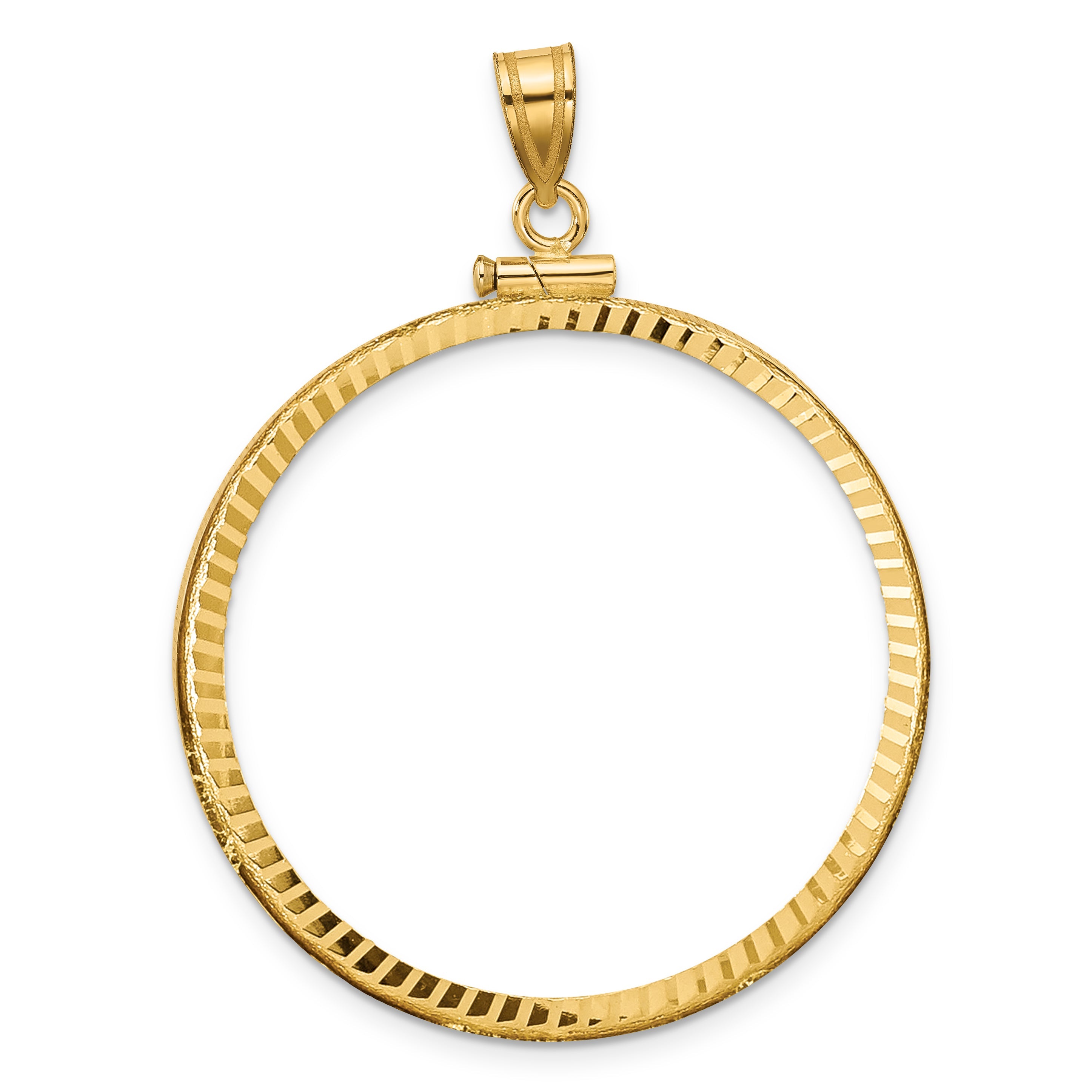 10K Yellow Gold Wideband Distinguished Coin Jewelry Polished And Diamond-Cut 34.2mm X 2.85mm Screw Top Bezel Pendant