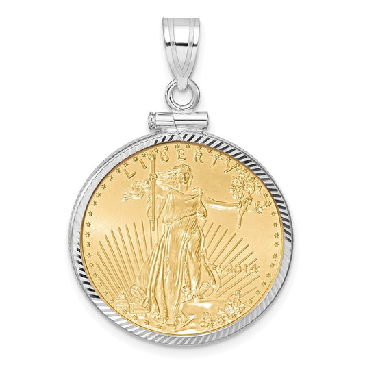 14K White Gold Wideband Distinguished Coin Jewelry 14Kw Diamond-Cut Screw Top Mounted 1/4Oz American Eagle Bezel Pendant